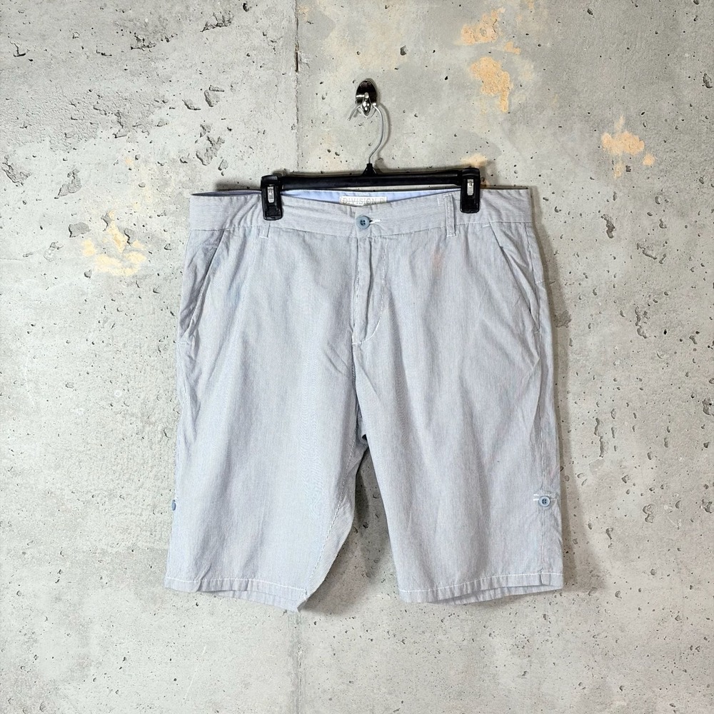 Division.E Men's Blue and White Striped Seersucker Chino Shorts, Size 36 Sku:81